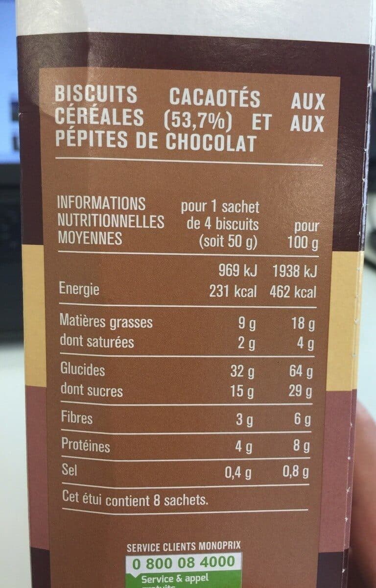 Monoprix Biscuits petit déjeuner 5 céréales et pépites de chocolat packshot