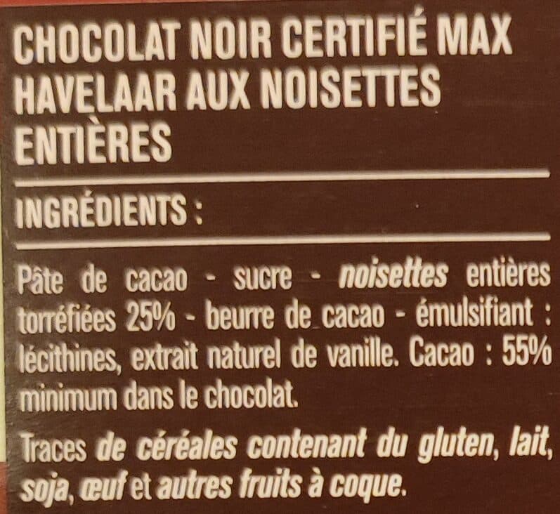 Monoprix Chocolat noir aux noisettes entières packshot