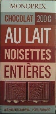 Monoprix Chocolat au lait noisettes entières packshot