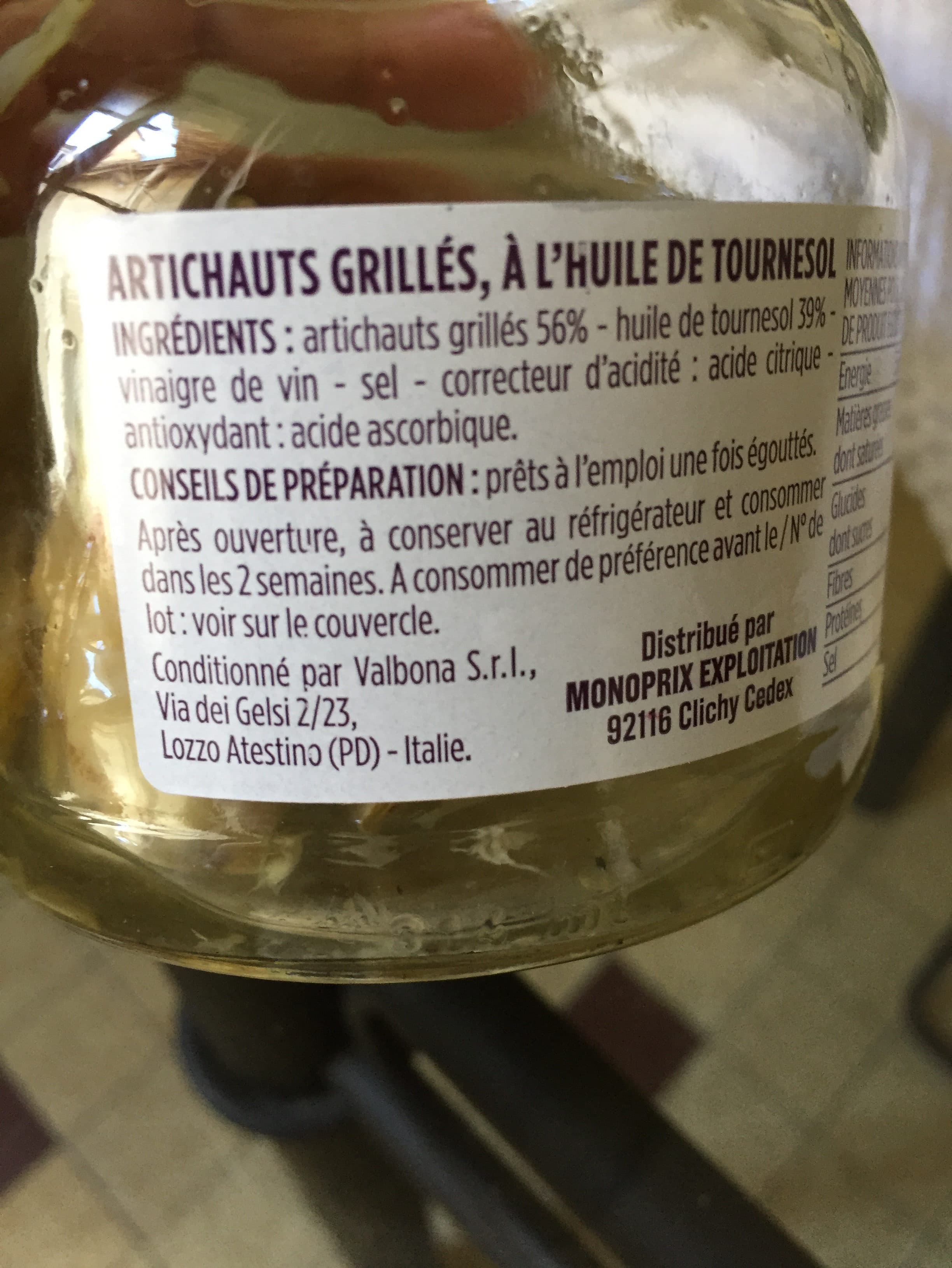 Monoprix artichauts grillés, à l huile de tournesol packshot