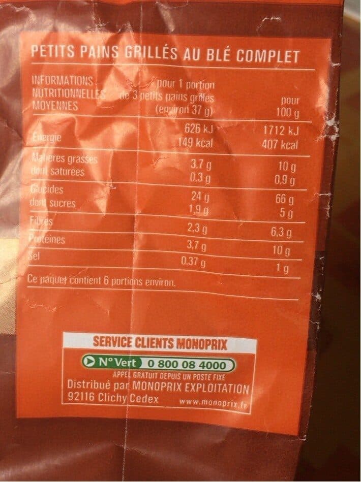 Monoprix Petits Pains grillés au blé complet packshot