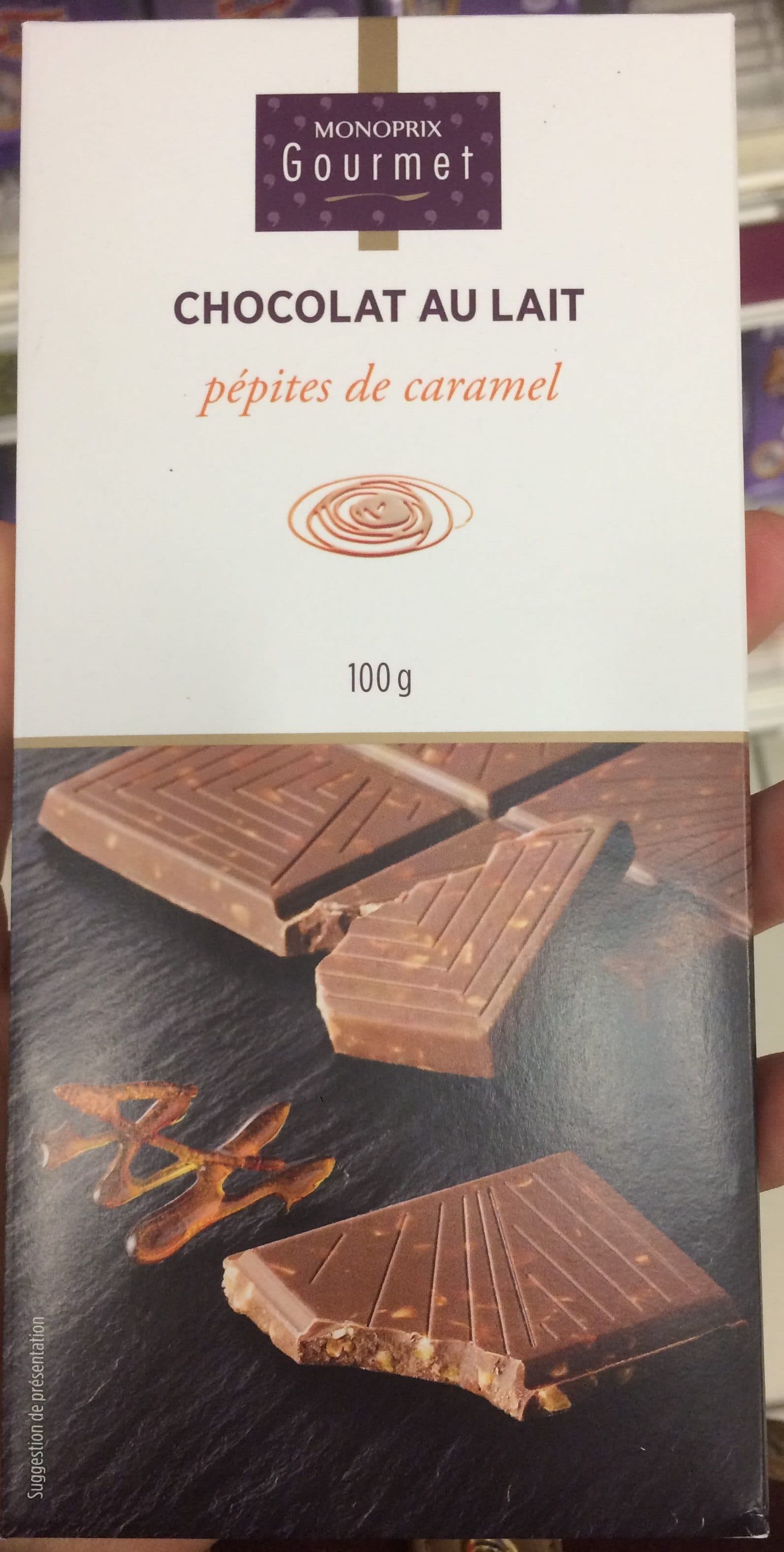 Monoprix Chocolat au lait pépites de caramel packshot