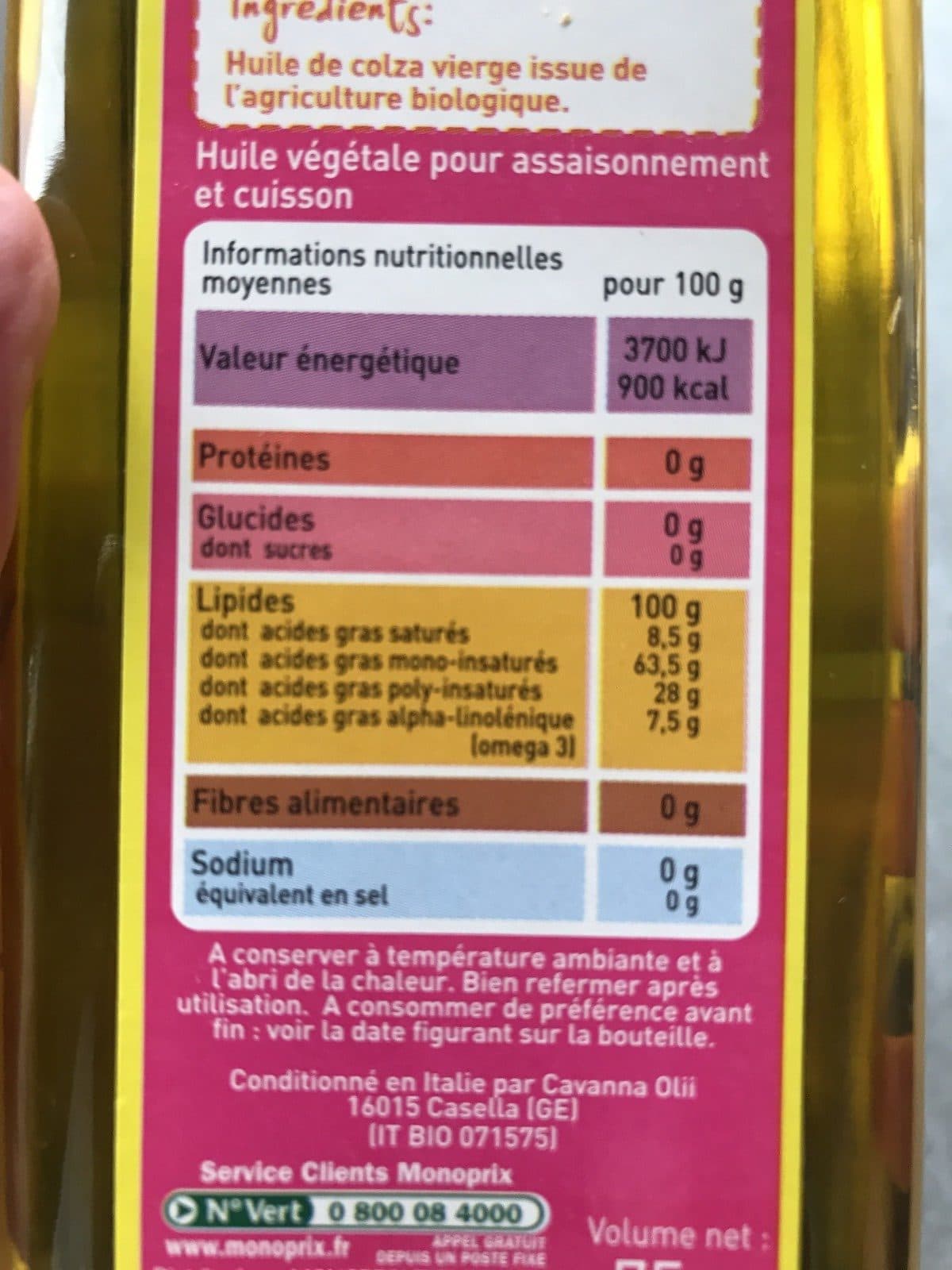 Monoprix bio! Huile vierge de colza packshot