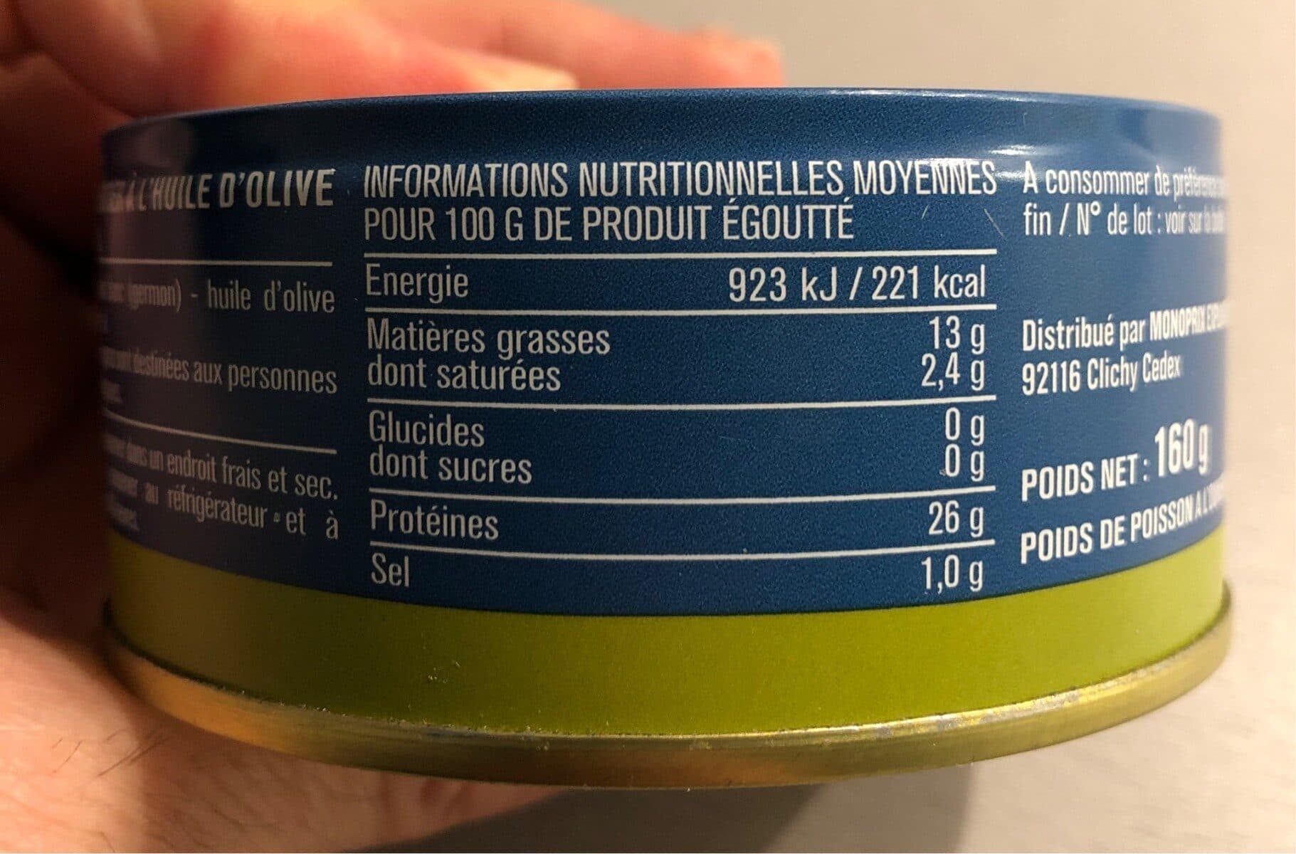 Monoprix Thon blanc entier à l'huile d'olive vierge extra packshot