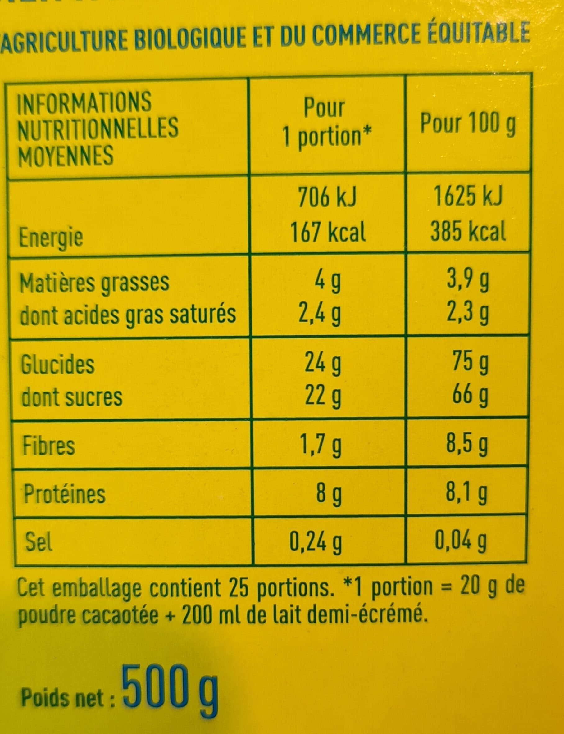 Monoprix Bio Poudre cacaotée 32 % de cacao maigre équitable au sucre de canne roux packshot