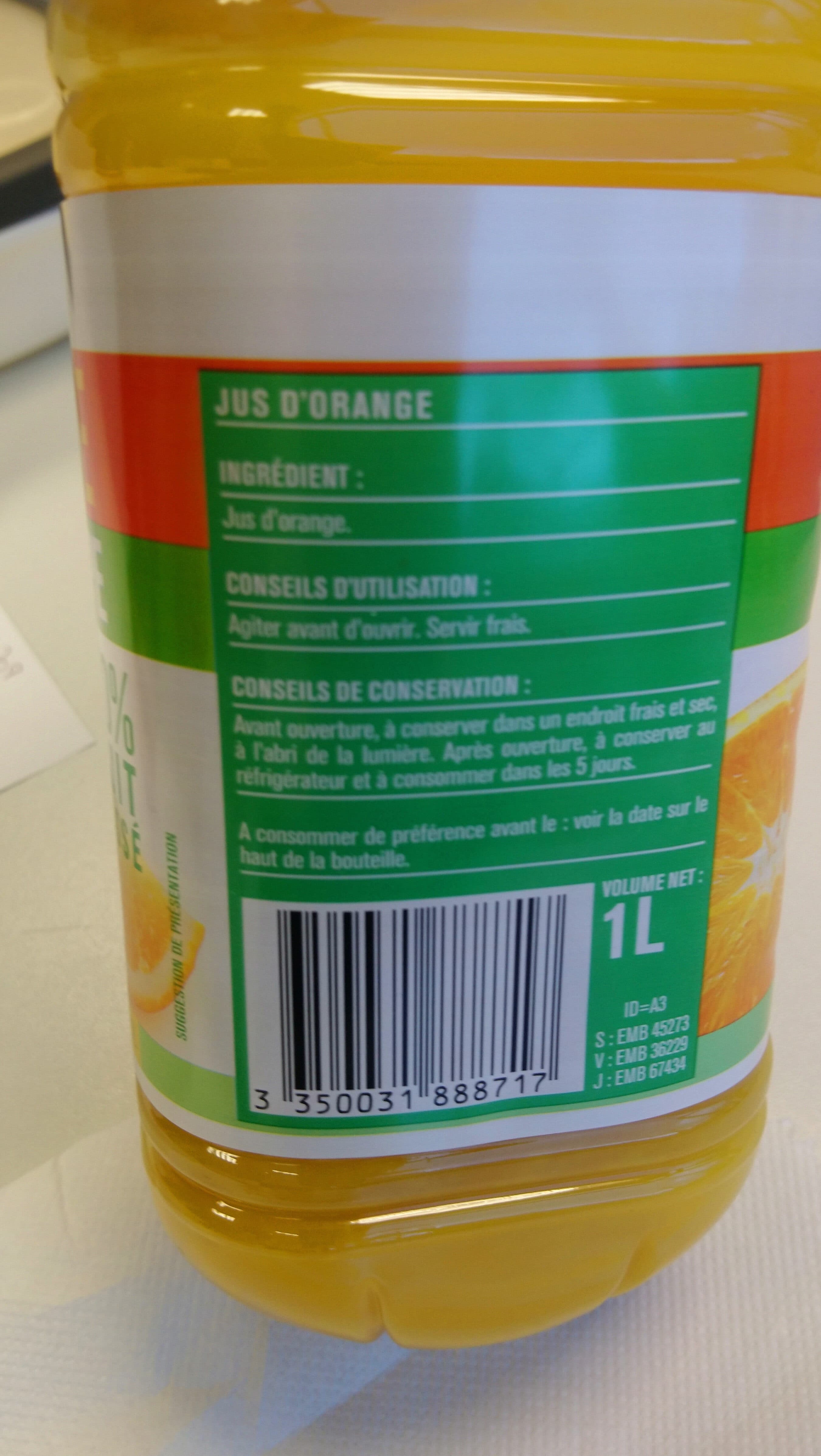 Monoprix Jus d'orange sans pulpe packshot