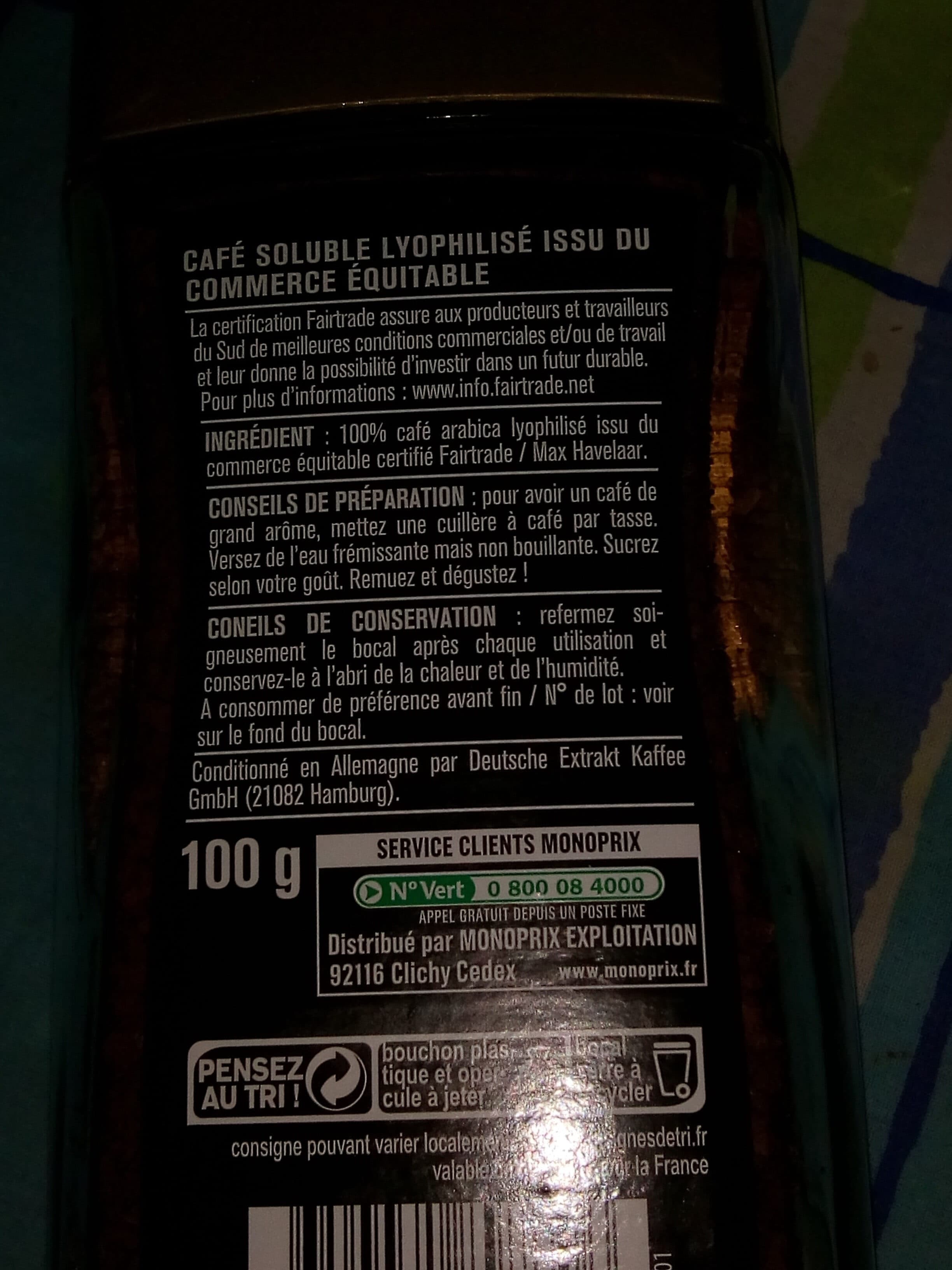 Monoprix Café soluble, qualité filtre, issu du commerce équitable packshot