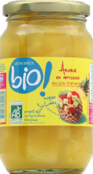 Monoprix bio Ananas en morceaux au jus d'ananas, certifié AB packshot