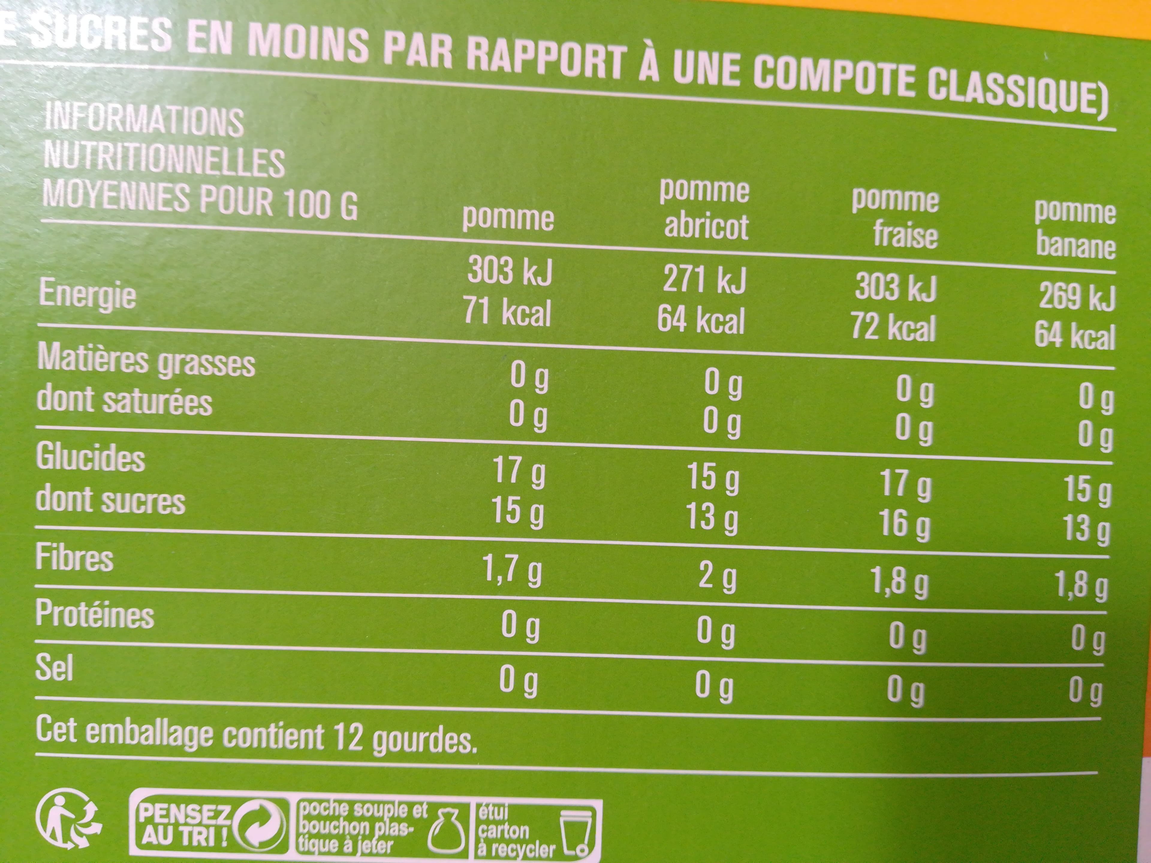 Monoprix Compotes pommes, fraise, abricot et banane, allégées en sucres packshot