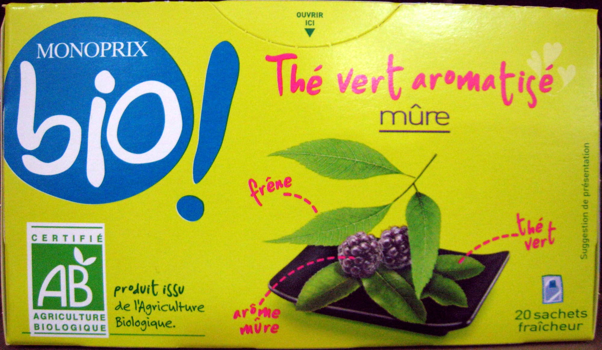 Monoprix Thé vert aromatisé mûre Bio Monoprix packshot