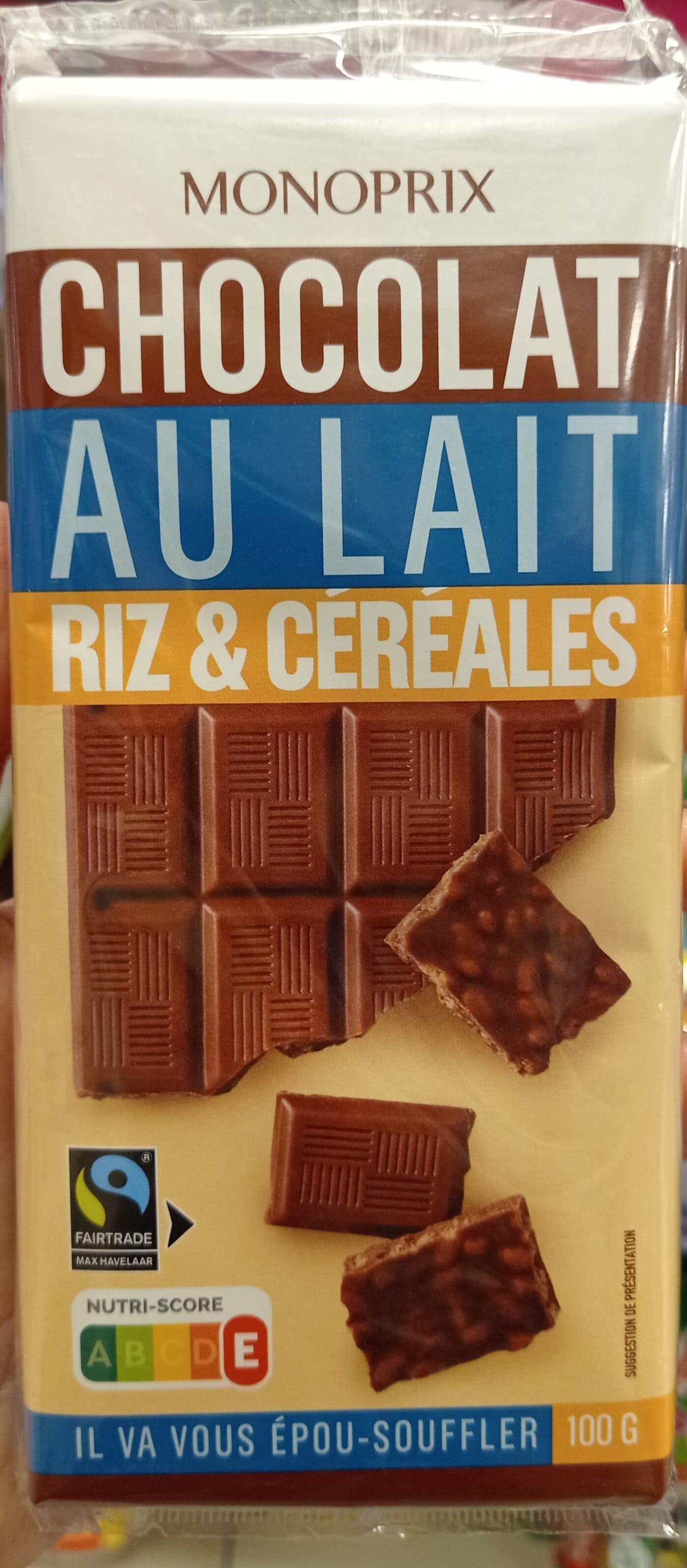 Monoprix Chocolat au lait, riz et céréales Max Havelaar packshot