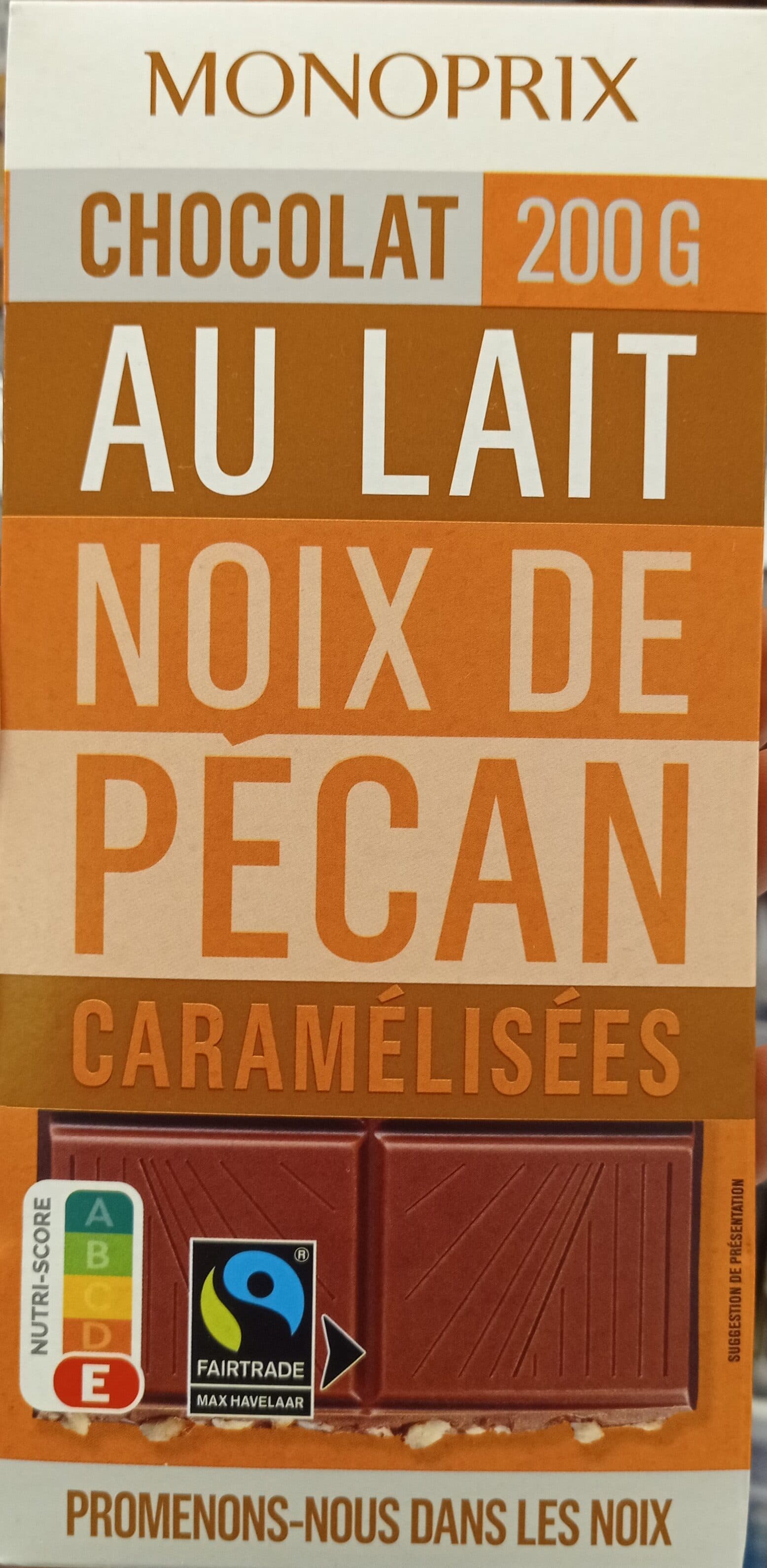 Monoprix Chocolat au lait et aux morceaux de noix de pécan caramélisées packshot