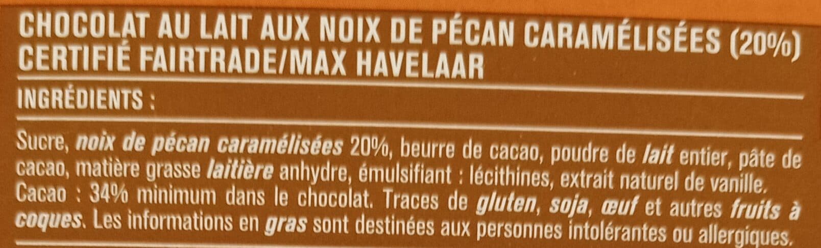 Monoprix Chocolat au lait et aux morceaux de noix de pécan caramélisées packshot