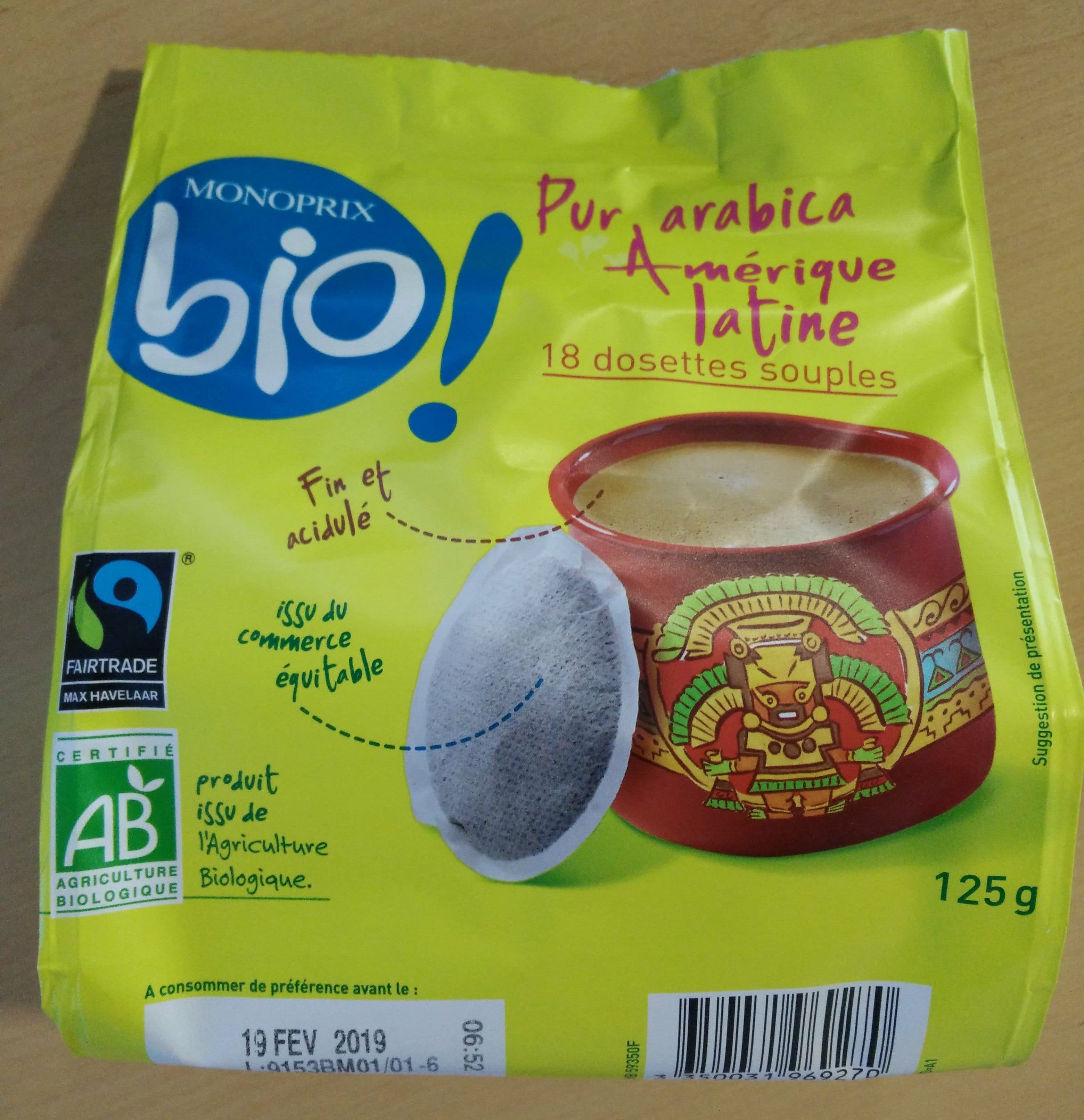 Monoprix Dosettes de café pur arabica, Amérique Latine, certifié AB packshot
