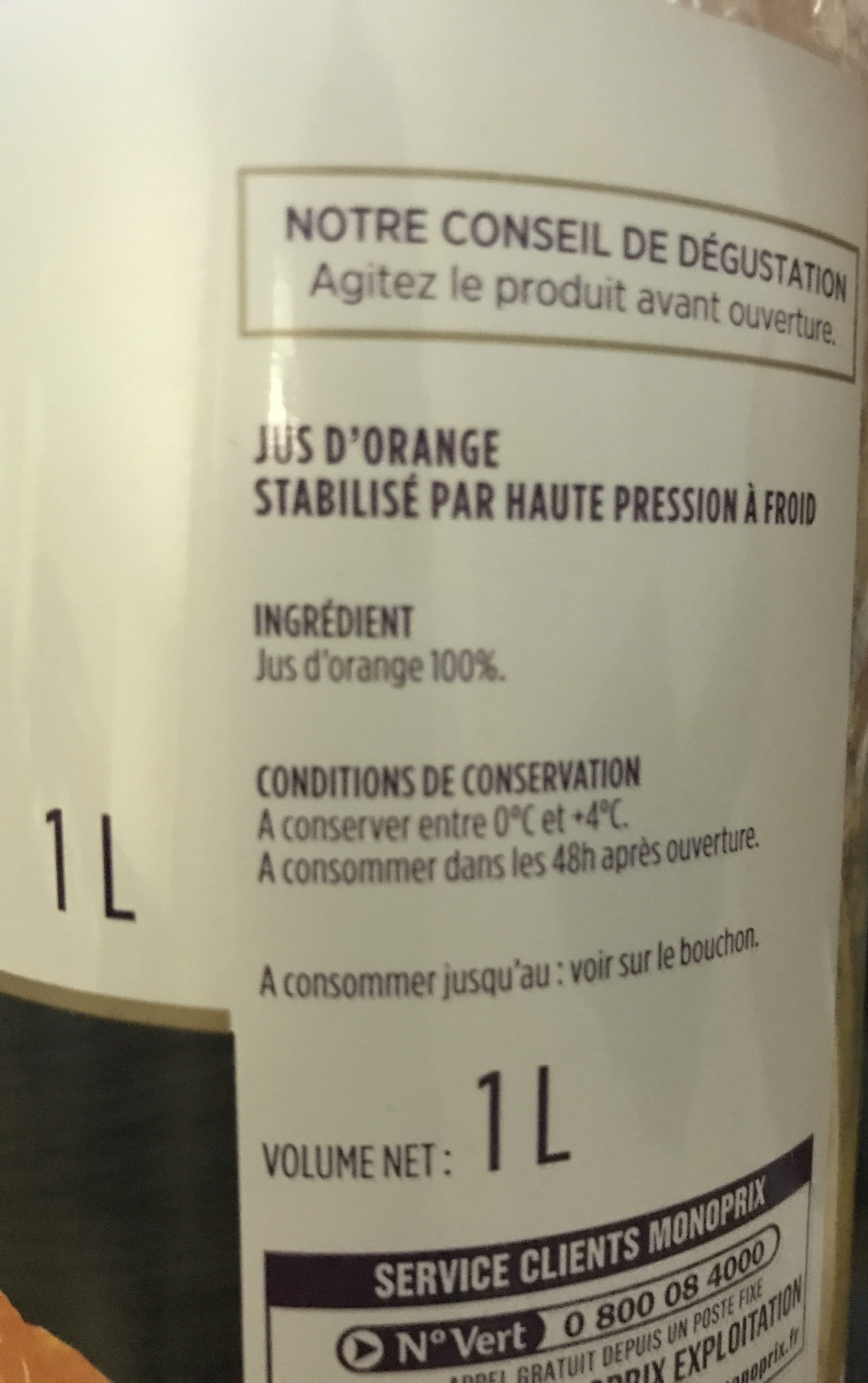Monoprix Pur jus d'orange fraichement pressé packshot