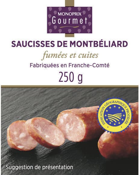 Monoprix Saucisses de Montbéliard, fumées et cuites packshot