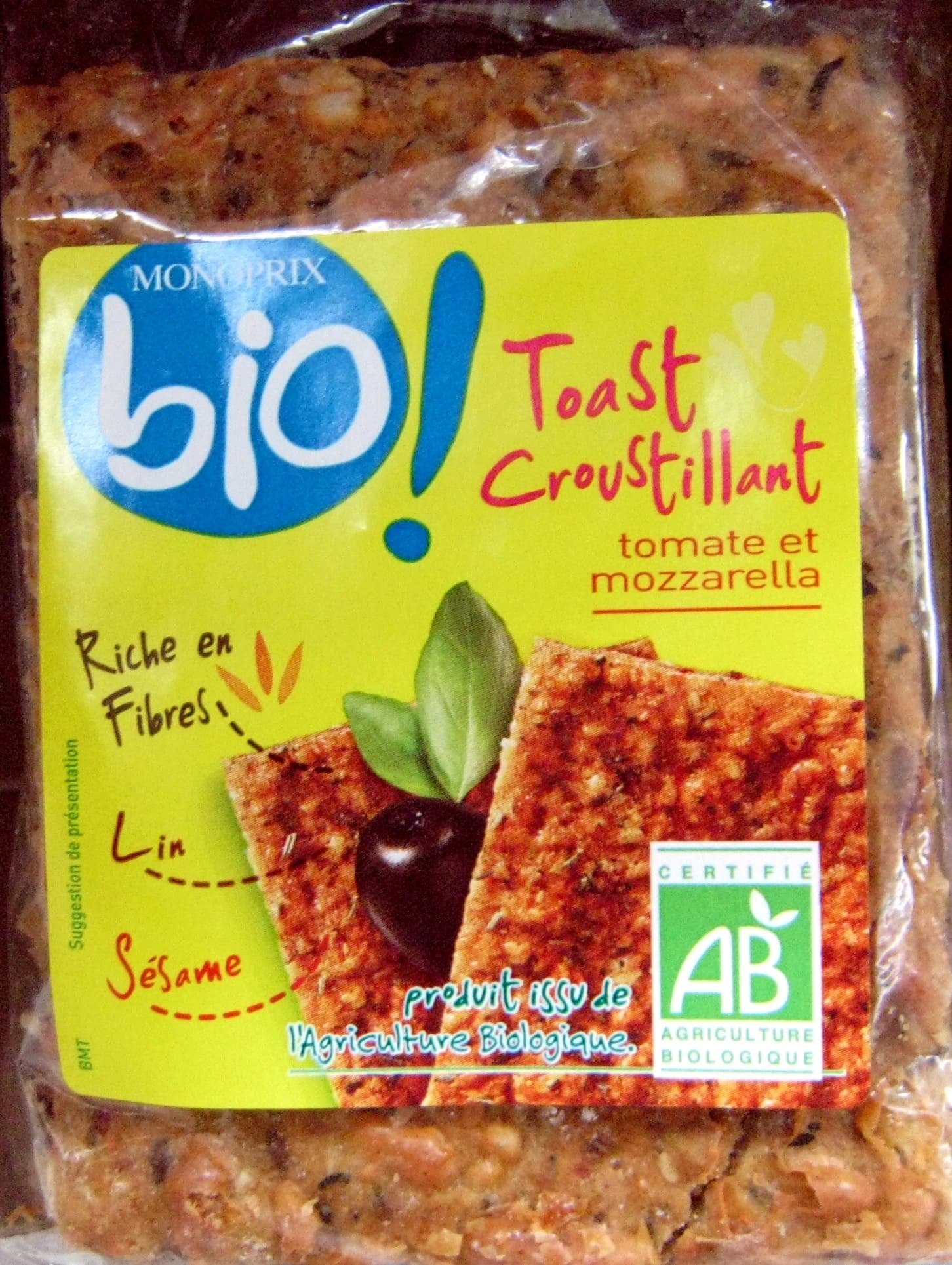 Monoprix Toast Croustillant tomate et mozzarella Bio packshot