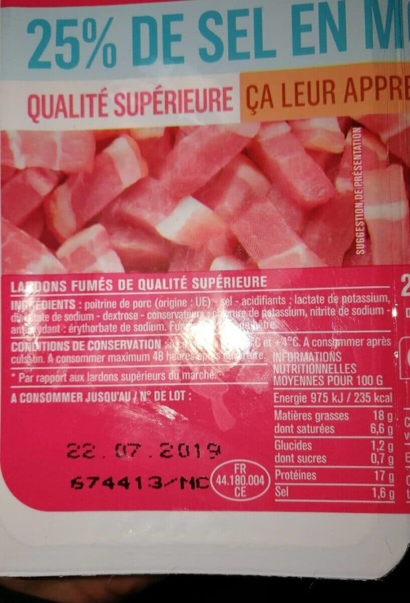 Monoprix Lardons fumés, 25% de sel en moins qualité supérieure packshot
