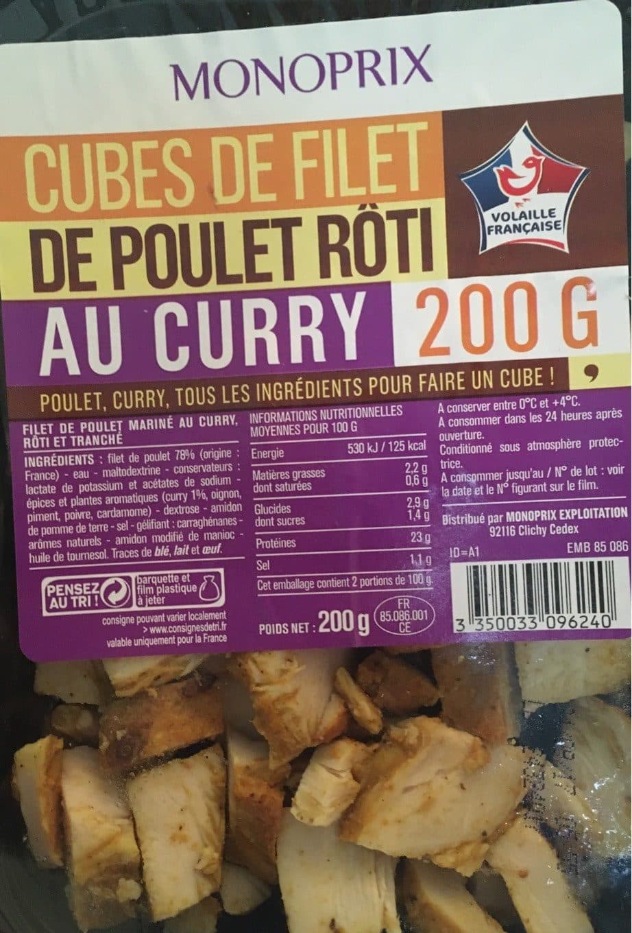 Monoprix Cubes de Filet de Poulet Roti au Curry packshot