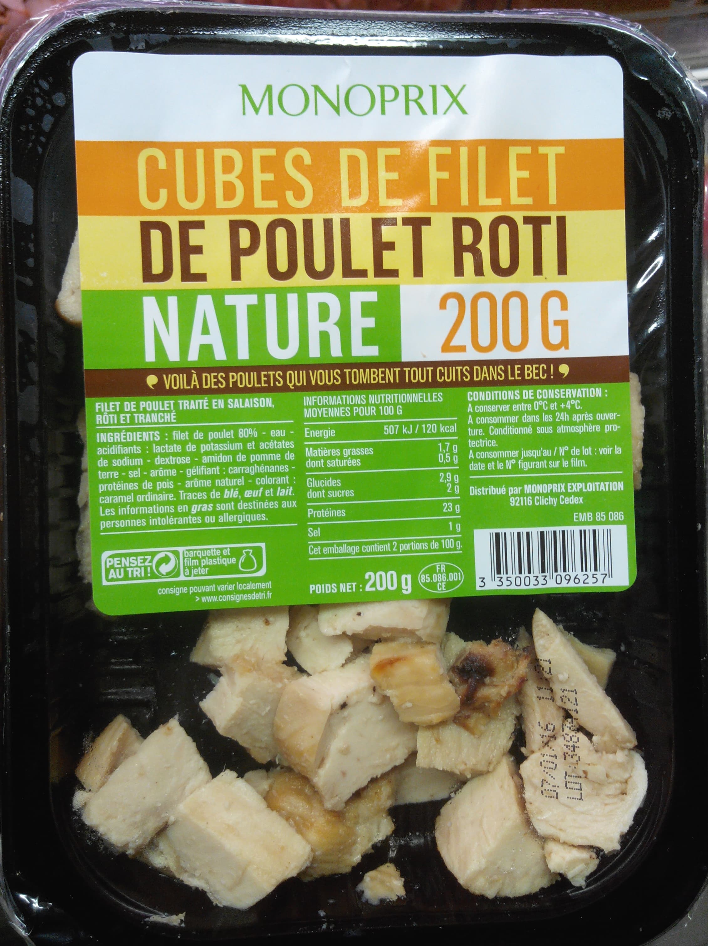 Monoprix Cubes de filet de poulet rôti nature packshot