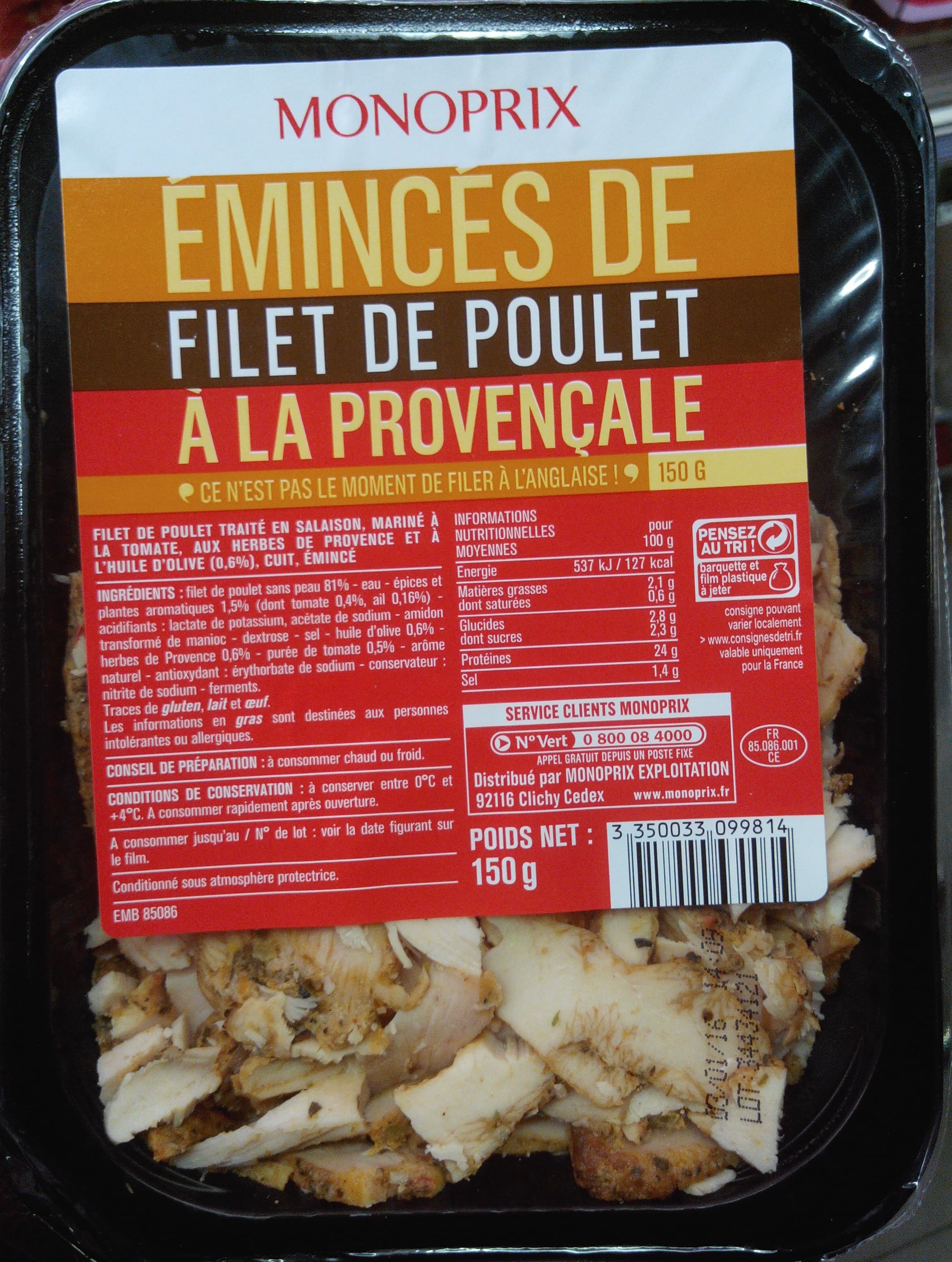 Monoprix Emincés de filet de poulet à la provençale packshot