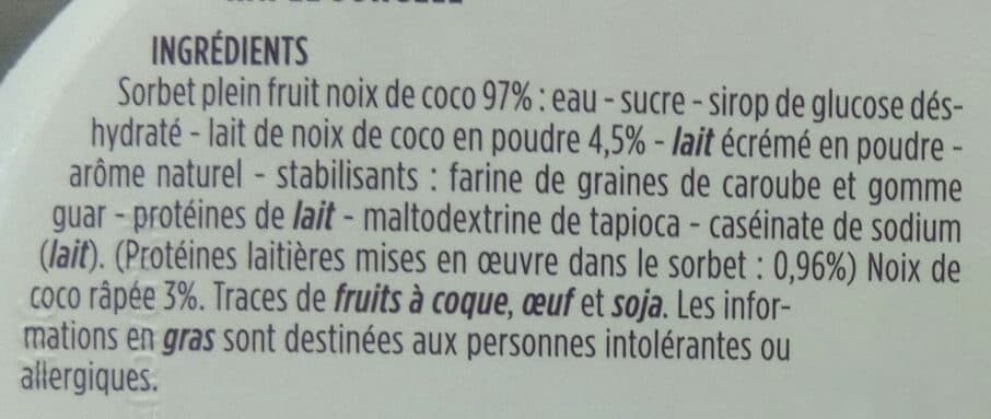 Monoprix Sorbet plein fruit à la noix de coco râpée packshot