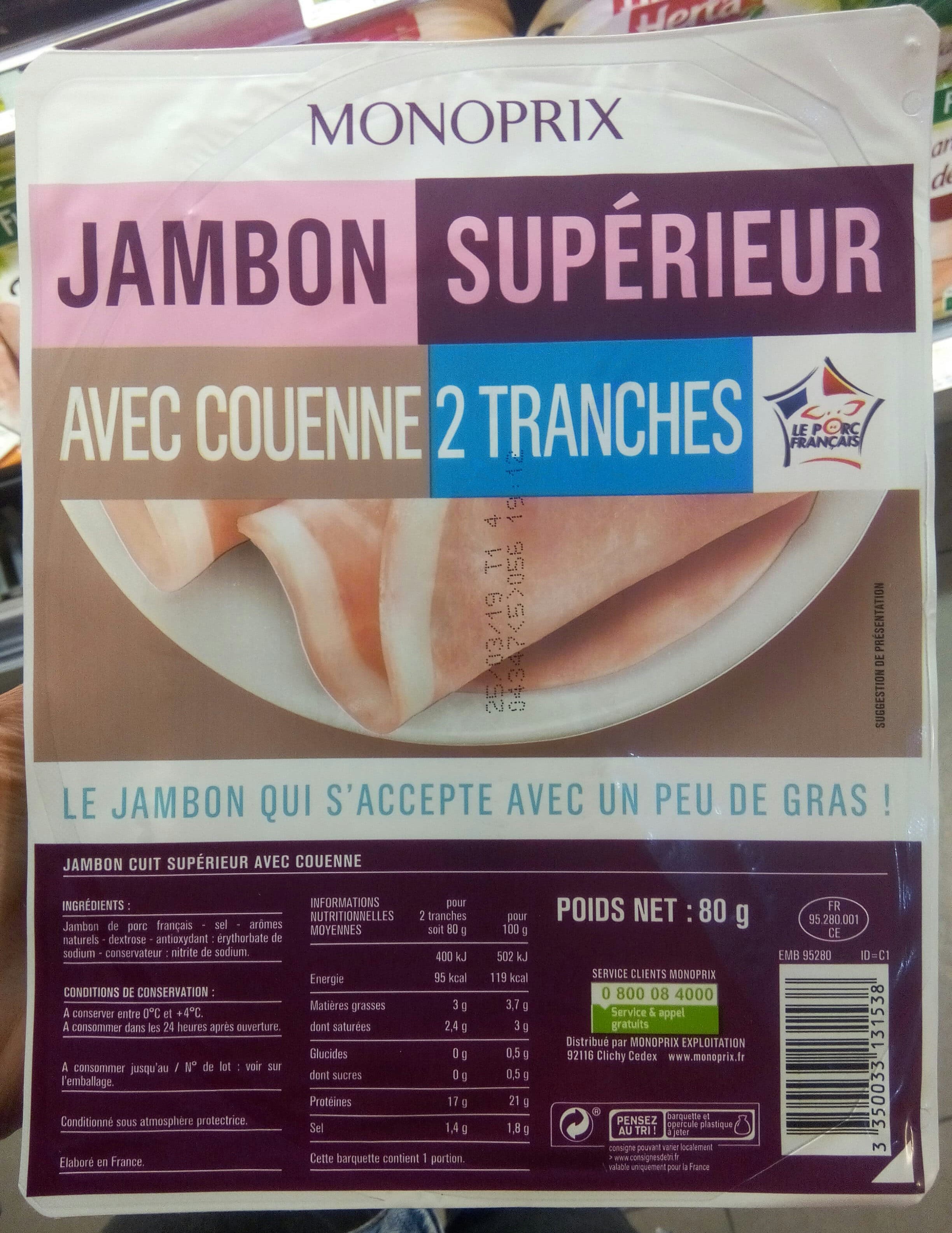 Monoprix Jambon supérieur avec couenne, VPF packshot