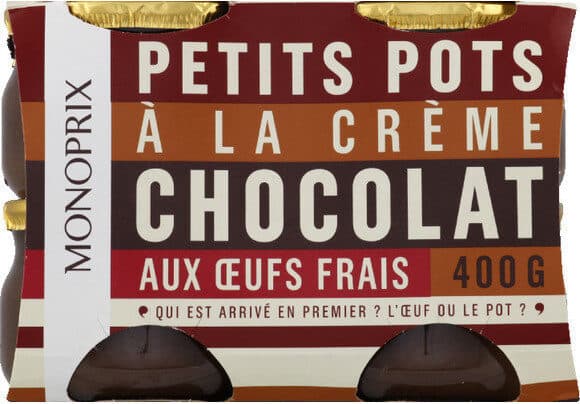Monoprix Petits pots à la crème chocolat et aux oeufs frais packshot