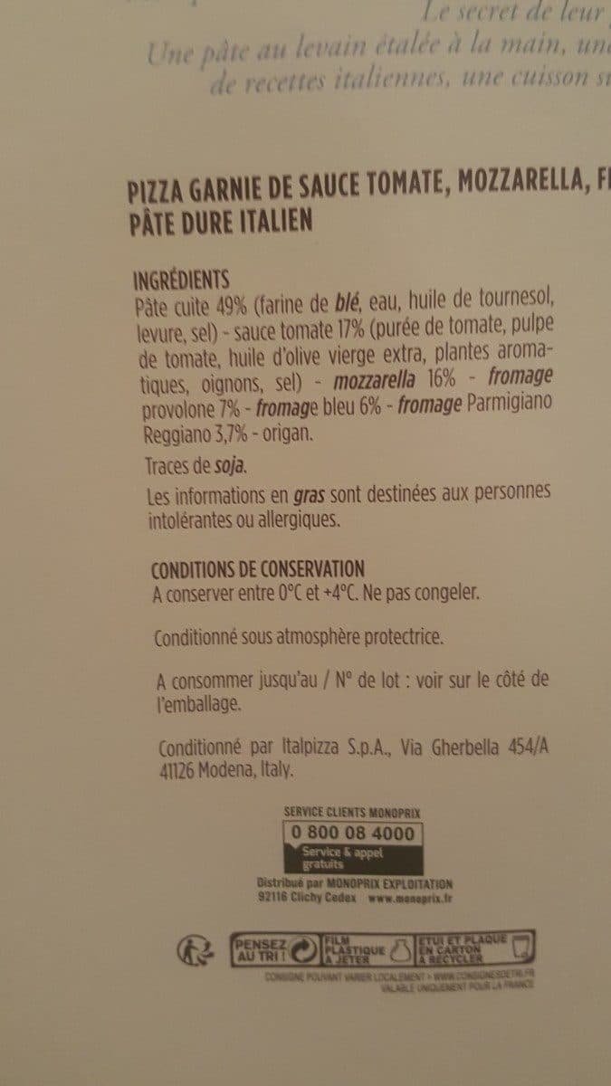 Monoprix GourmetMonoprix Gourmet Pizza cuite au feu de bois quatre fromages packshot