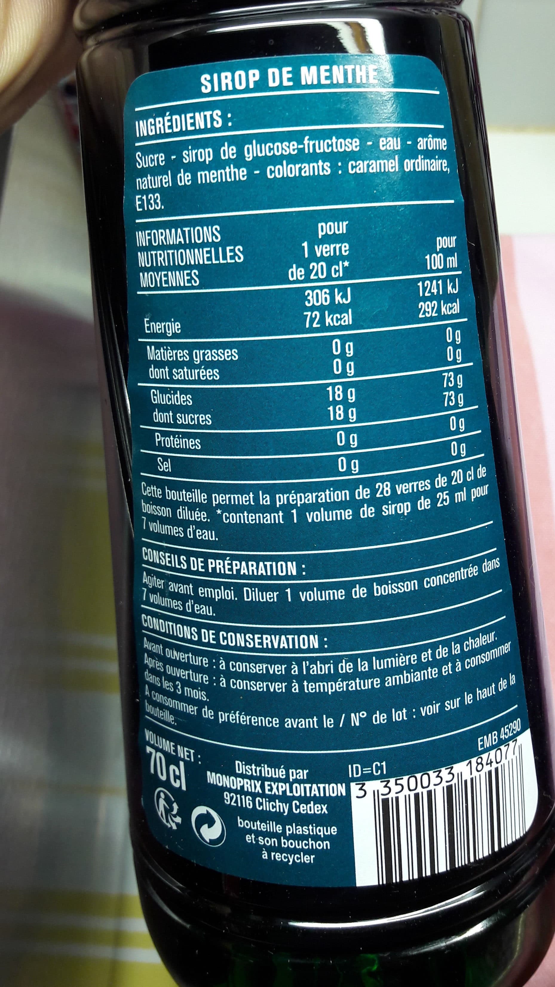 Monoprix Sirop menthe packshot
