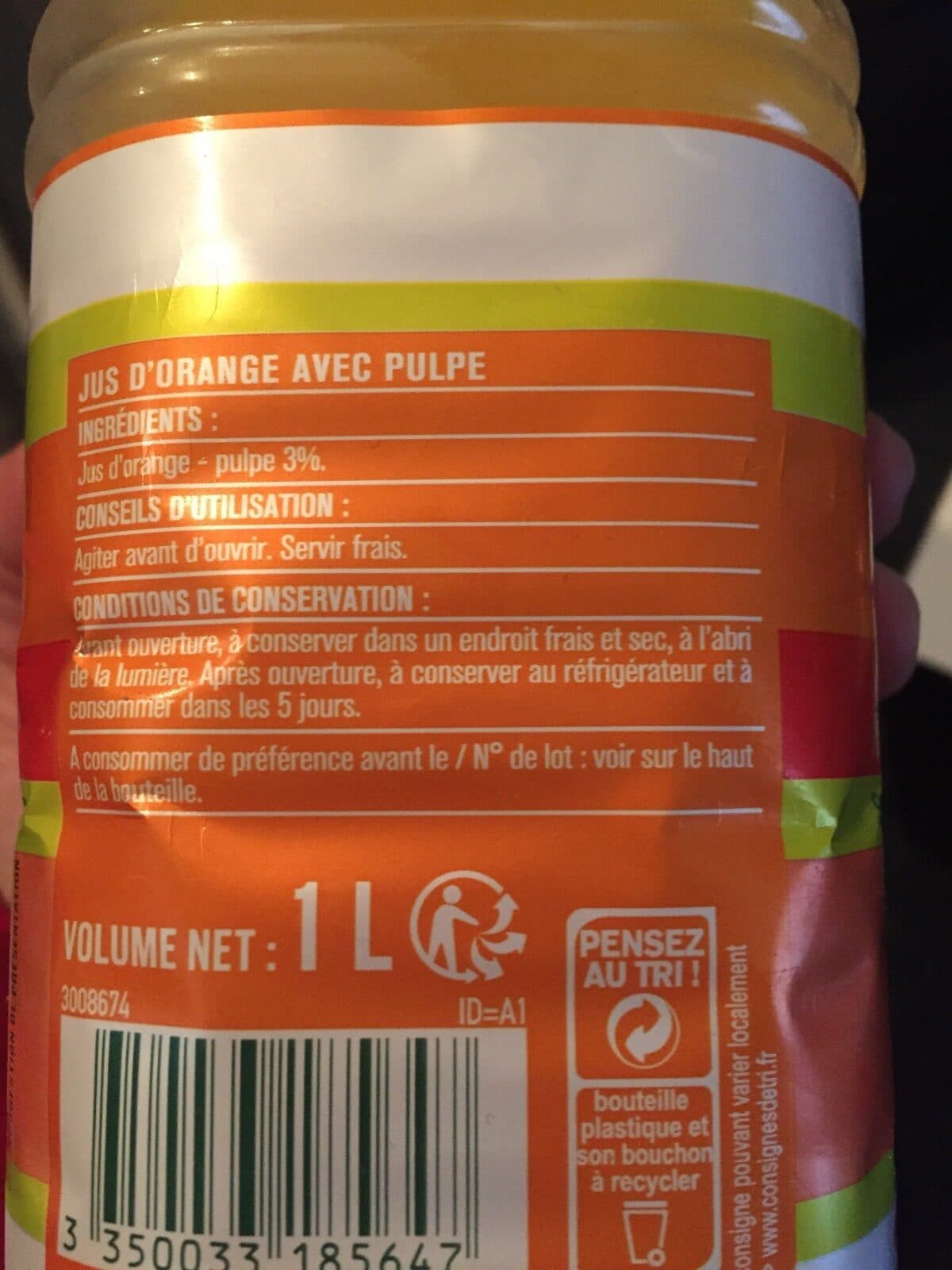 Monoprix Pur jus d'orange avec pulpe packshot