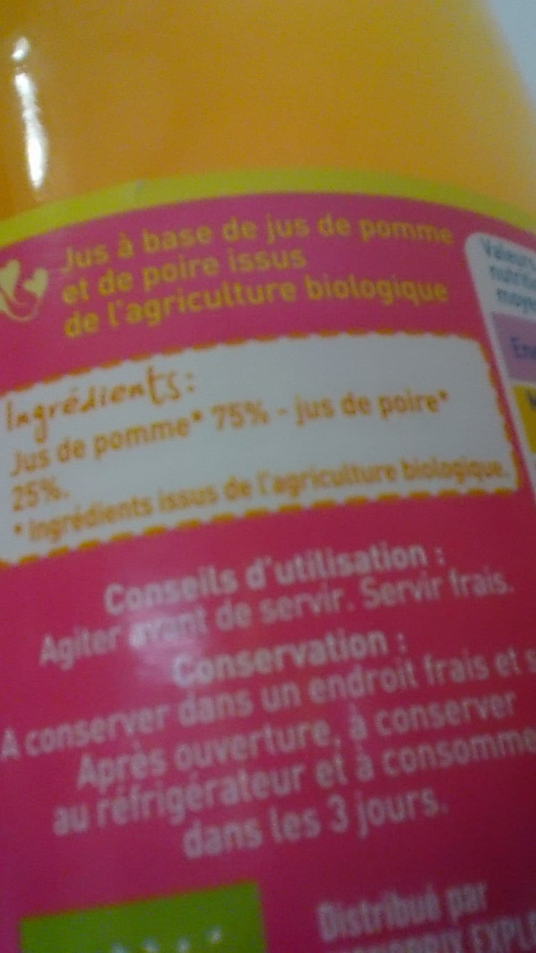 Monoprix bio 100% pur jus pomme poire packshot