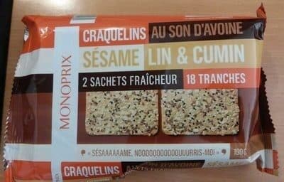 Monoprix Craquelins au son d'avoine sésame lin & cumin packshot