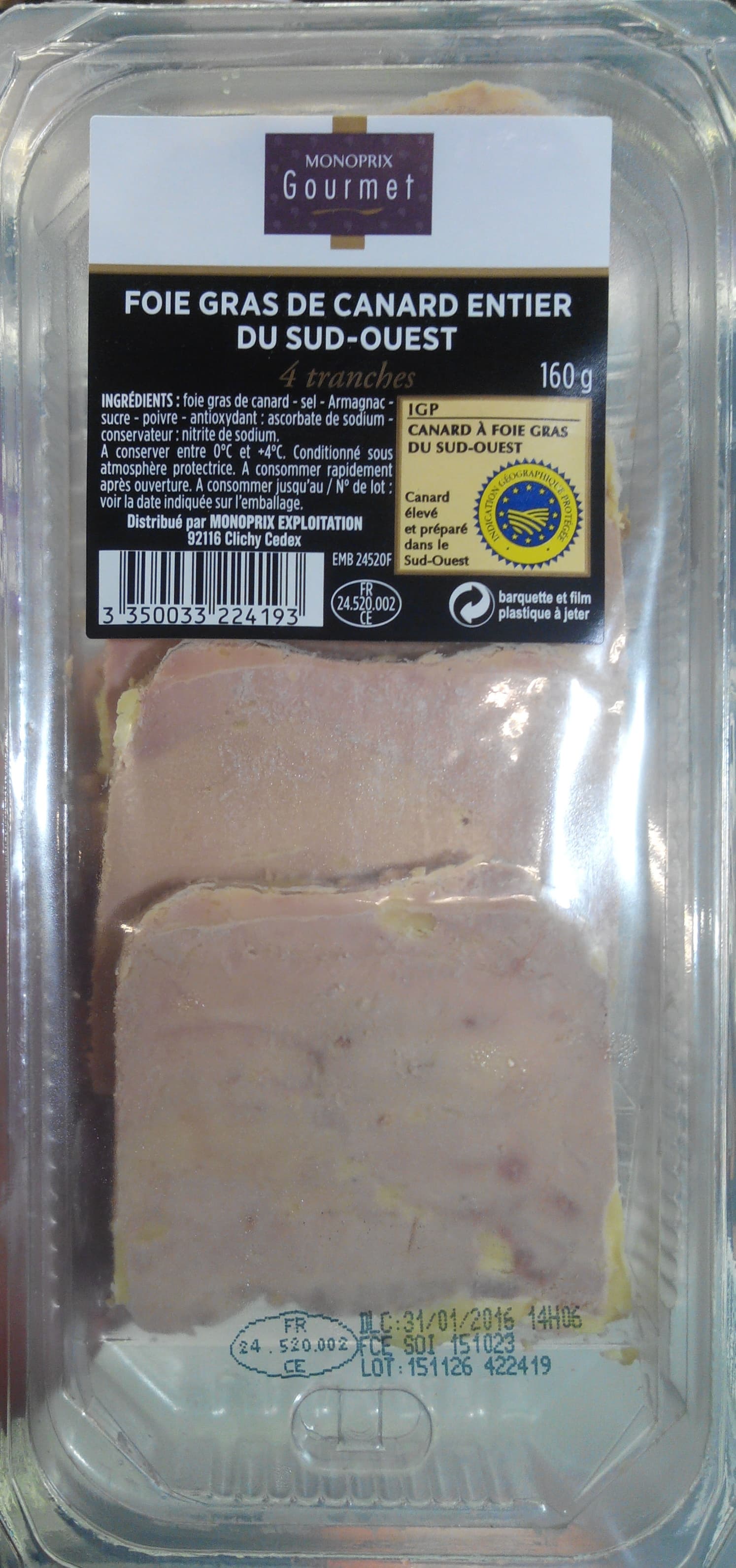 Monoprix Foie gras de canard entier du Sud-Ouest packshot