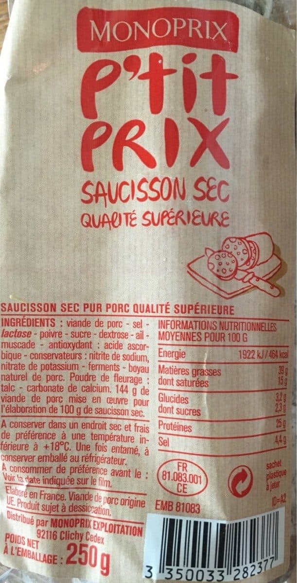 Monoprix Saucisson sec qualité supérieure packshot