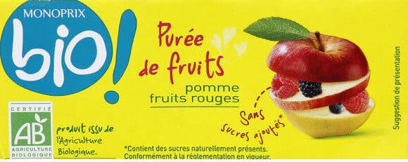 Monoprix Compote en purée de fruits pomme et fruits rouges packshot