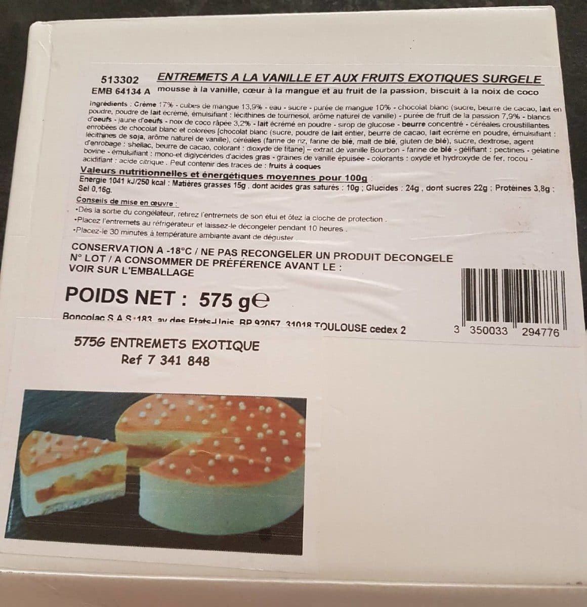 Monoprix Entremets a la vanille et aux fruits exotiques surgele packshot