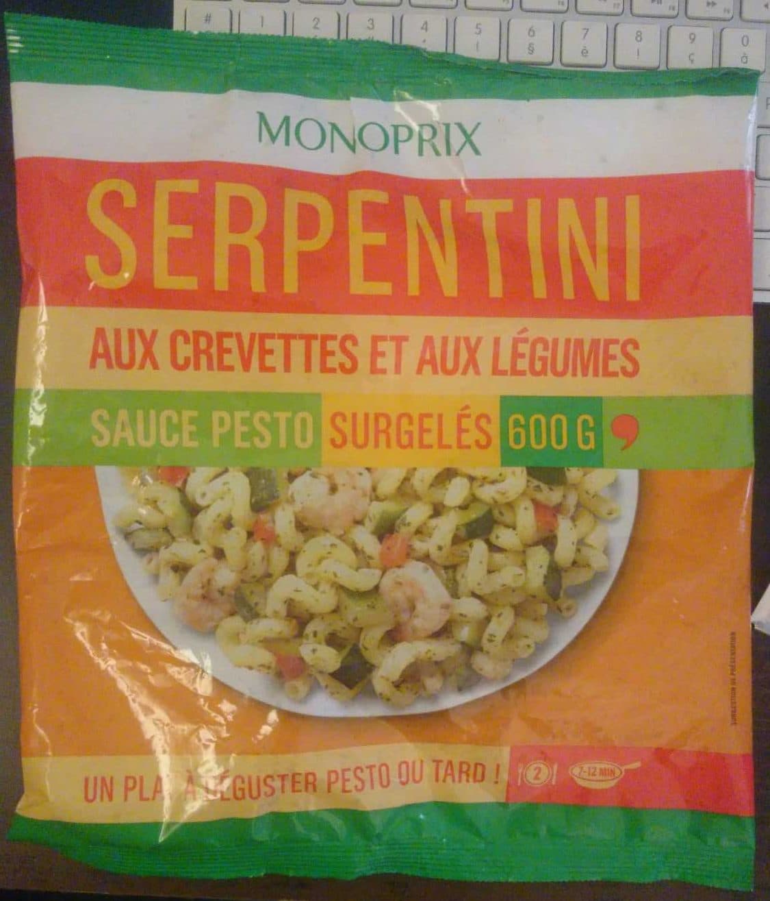 Monoprix Serpentini aux crevettes et aux légumes sauce pesto packshot