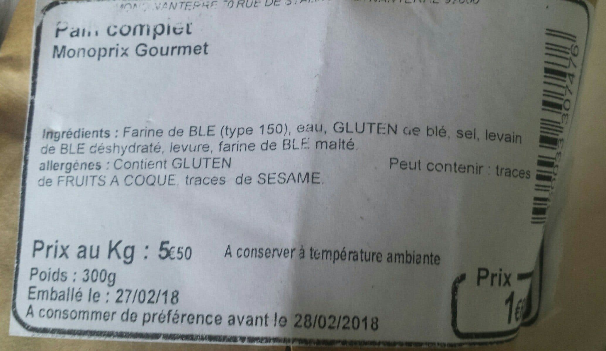 Monoprix Pain Complet packshot