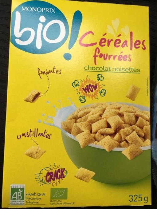 MONOPRIX BIO ! Céréales fourrées chocolat noisettes packshot