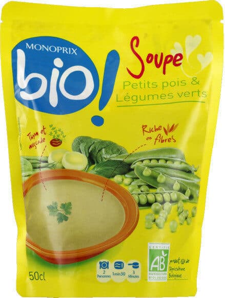 MONOPRIX BIO ! Soupe petits pois & légumes verts bio packshot