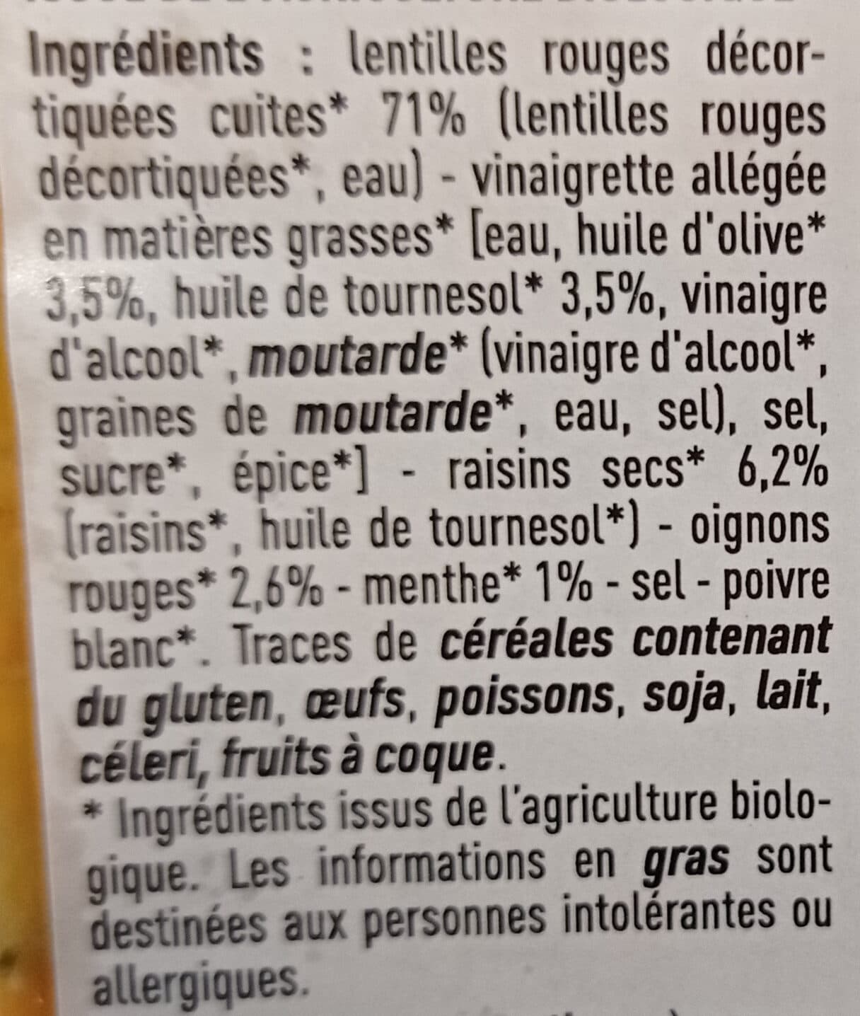 Monoprix Lentilles corail aux raisins secs packshot