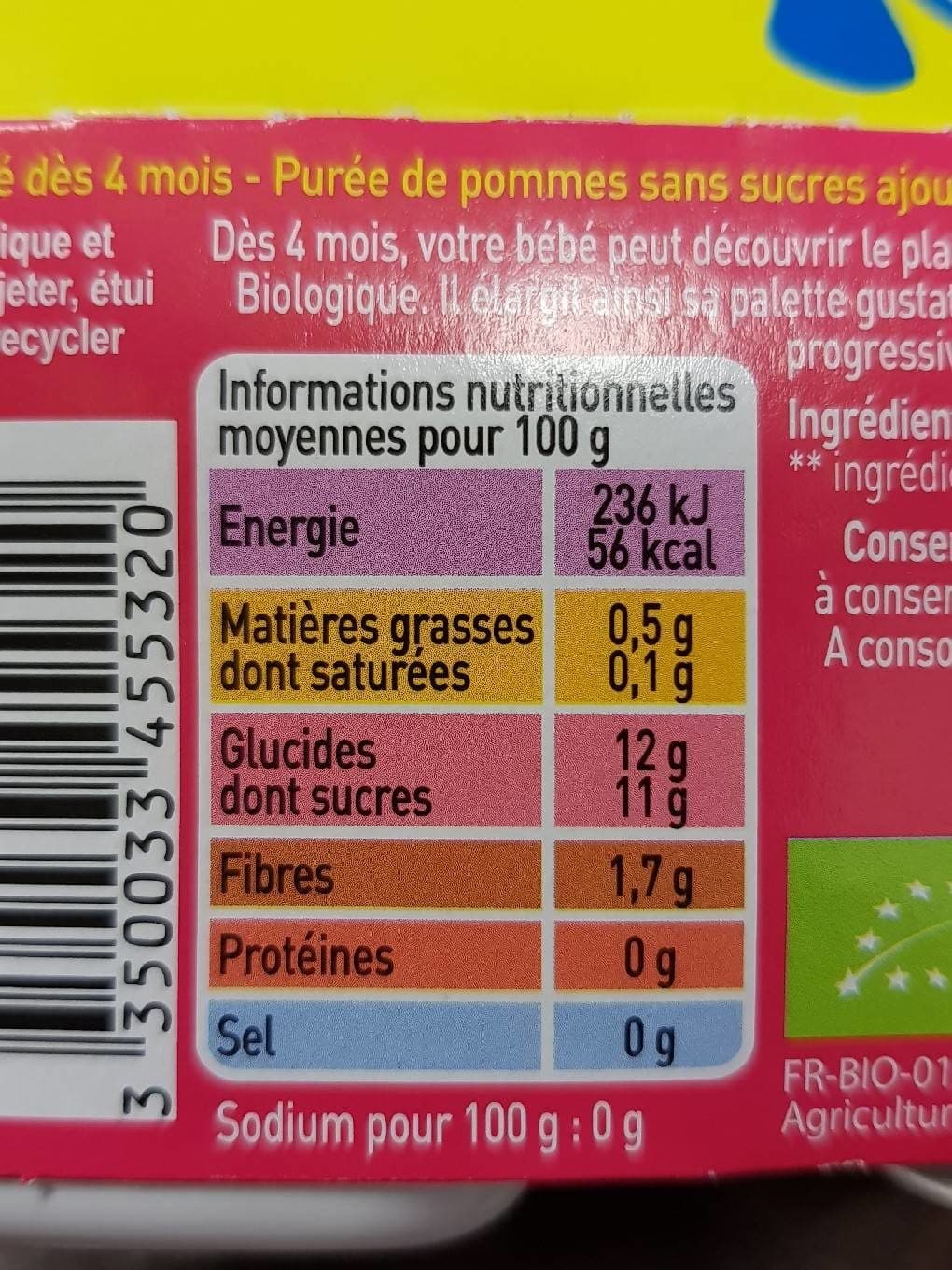 Monoprix bio Compote Pommes sans sucres ajoutés packshot