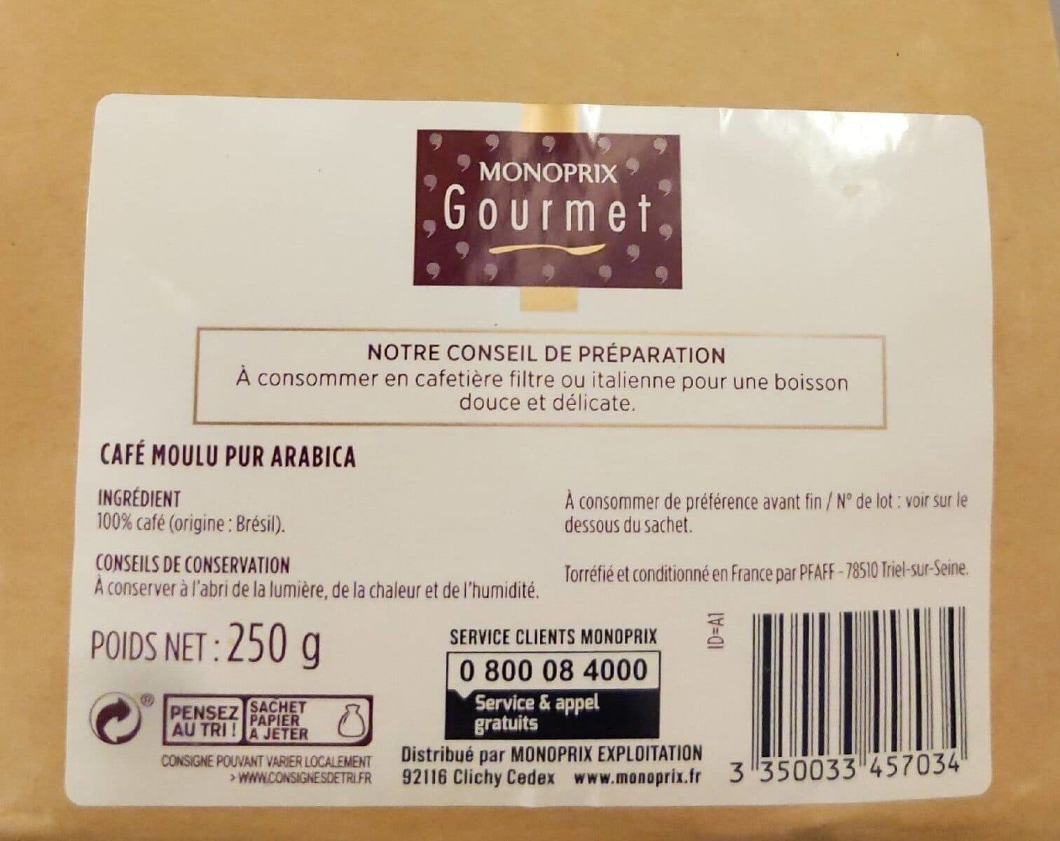 Monoprix Café moulu Brésil 100% arabica grand cru intensité 2 packshot