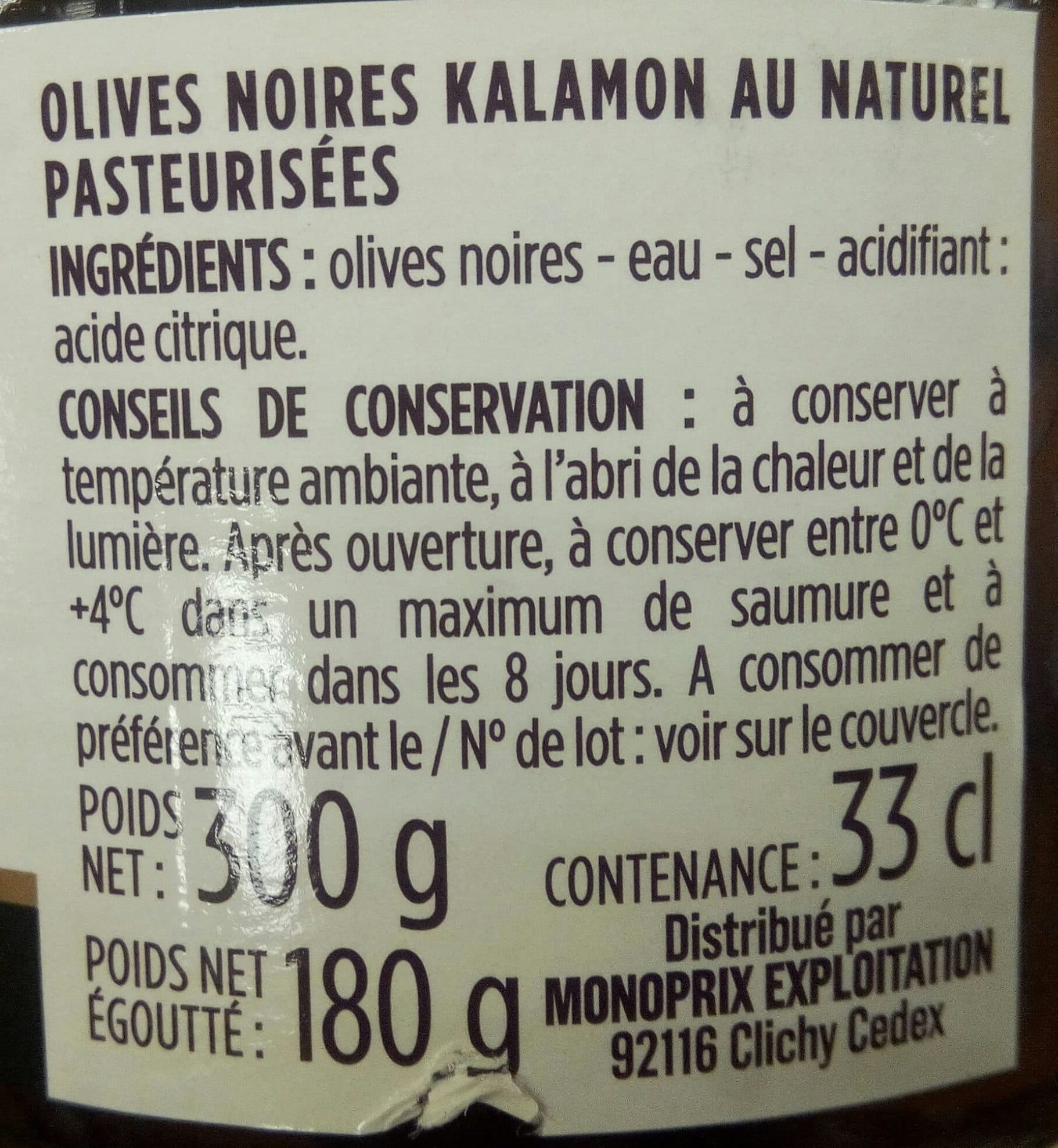 Monoprix Olives Kalamon de Grèce au naturel packshot