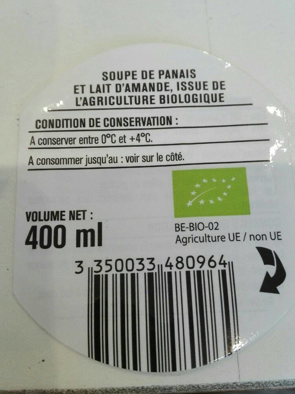 Monop Soupe de panais et lait d'amande bio packshot