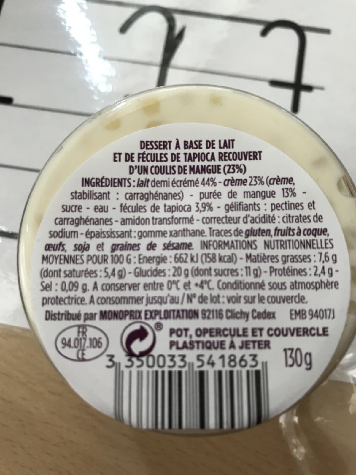 Monoprix Perles de tapioca et coulis de mangue packshot