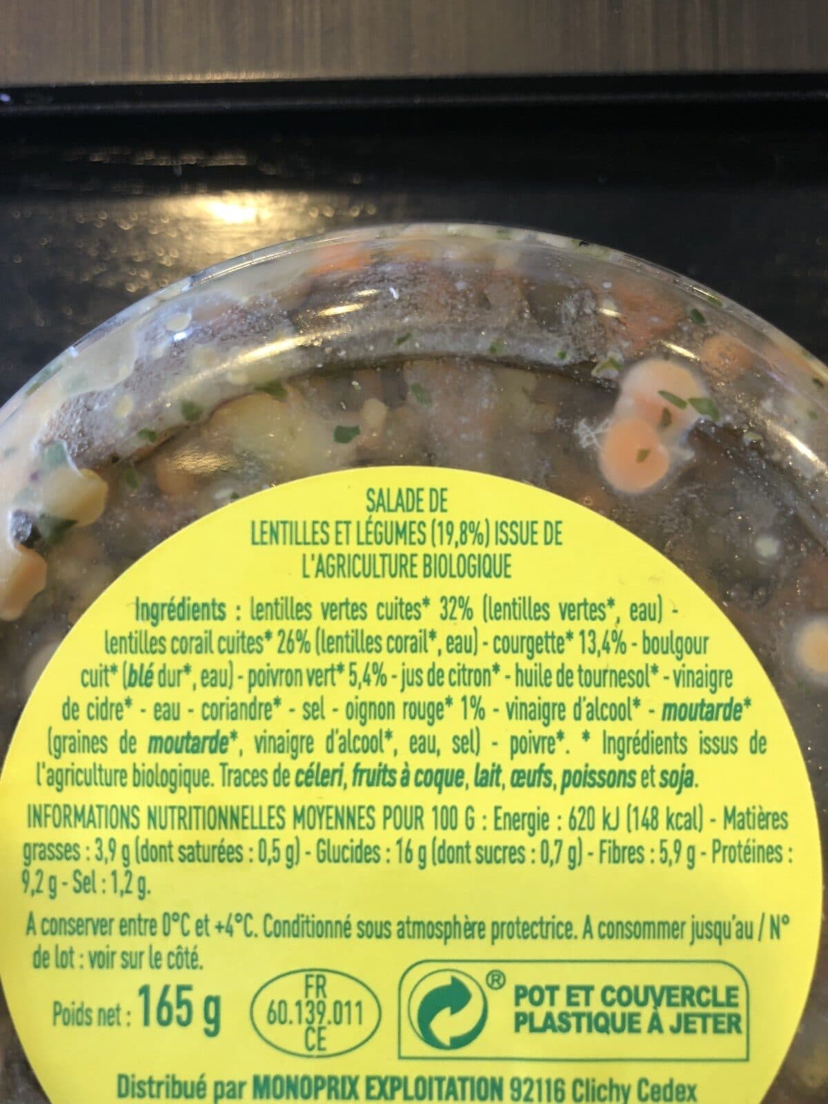 Monoprix Salade de lentilles et legumes packshot