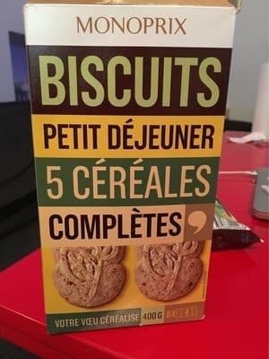 Monoprix Biscuits petit dejeuner 5 cereales completes packshot