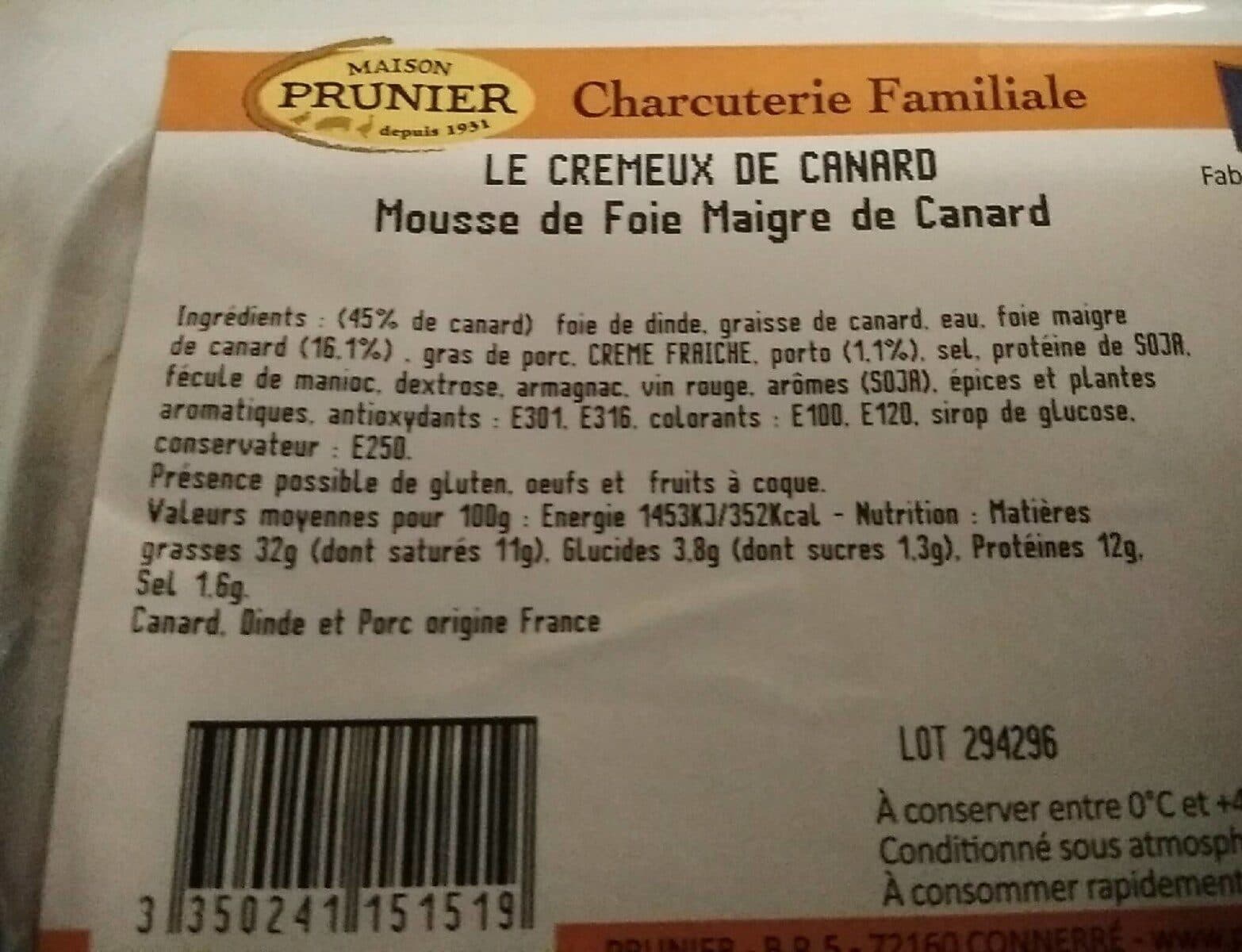 Prunier Prunier crémeux de canard mousse de foie de canard packshot